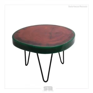 Mesa Resinada de Centro/ Cabeceira KIEV - Madeira Maciça e Pés de ferro Diâmetro 50 CM