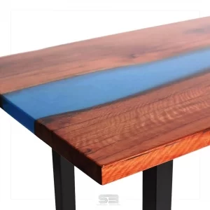 Mesa  River Table Resinada de Jantar DINAMARCA -  Madeira Maciça e Pés de ferro (formato I) 2,00 X 0,80